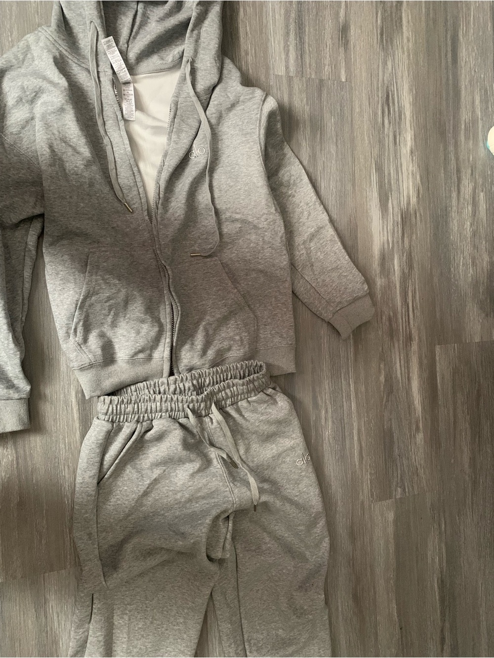 ALO Yoga Kids Light Grey Zip Hoodie & Joggers Set